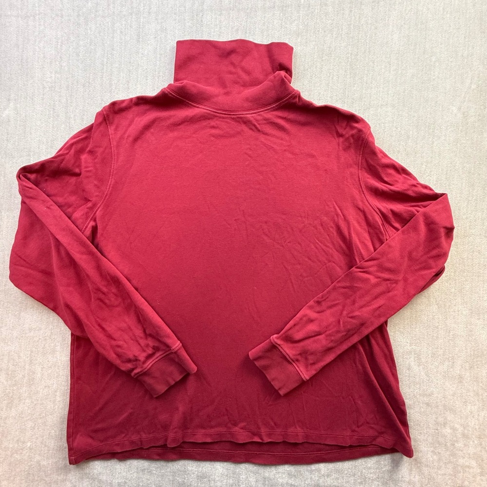 LL Bean Womens XL Burgundy Red Cotton Long Sleeve Turtleneck Top 188450